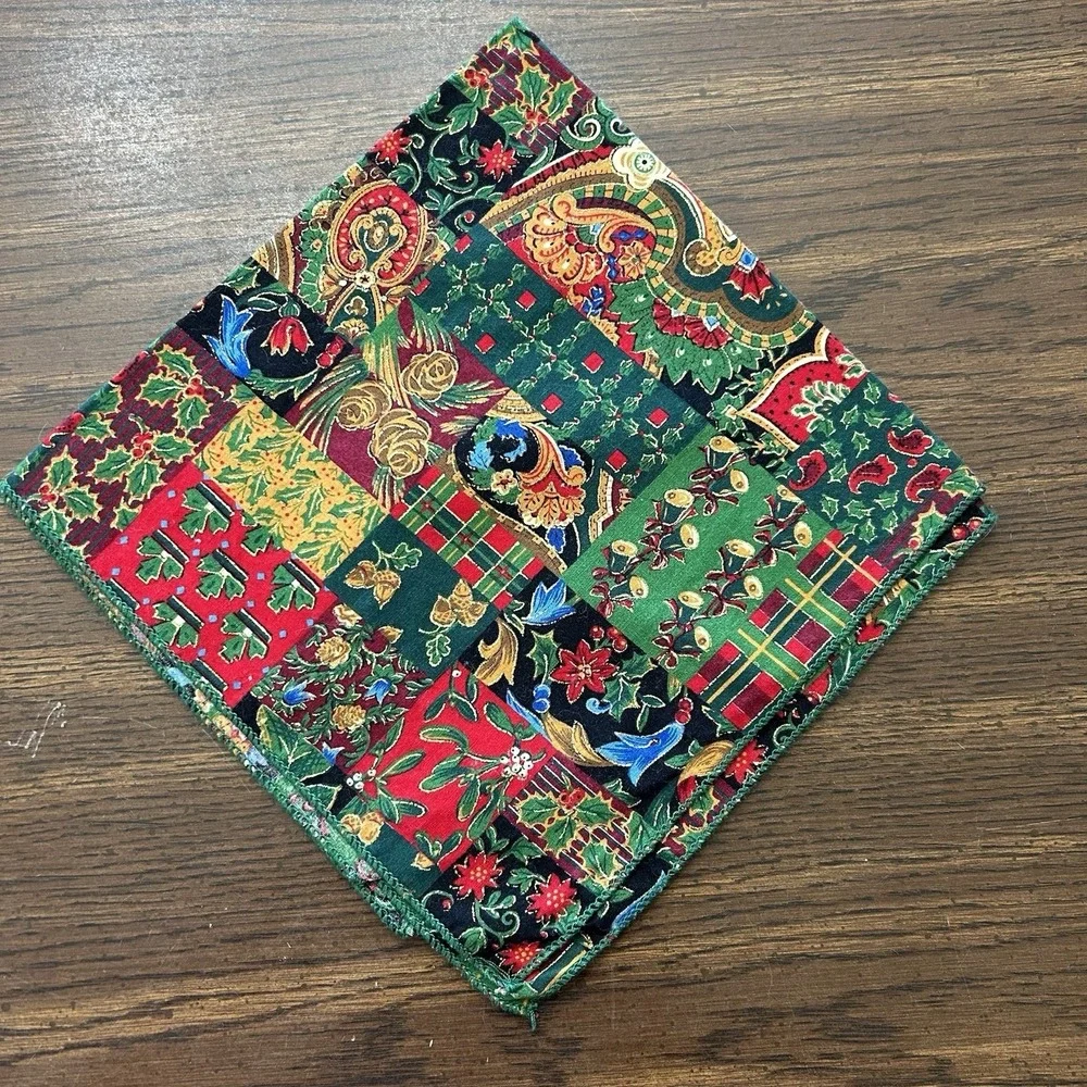Vintage Handmade Christmas Cloth Napkins Set‎ Of 12 Holly Tartan Paisley 16x16